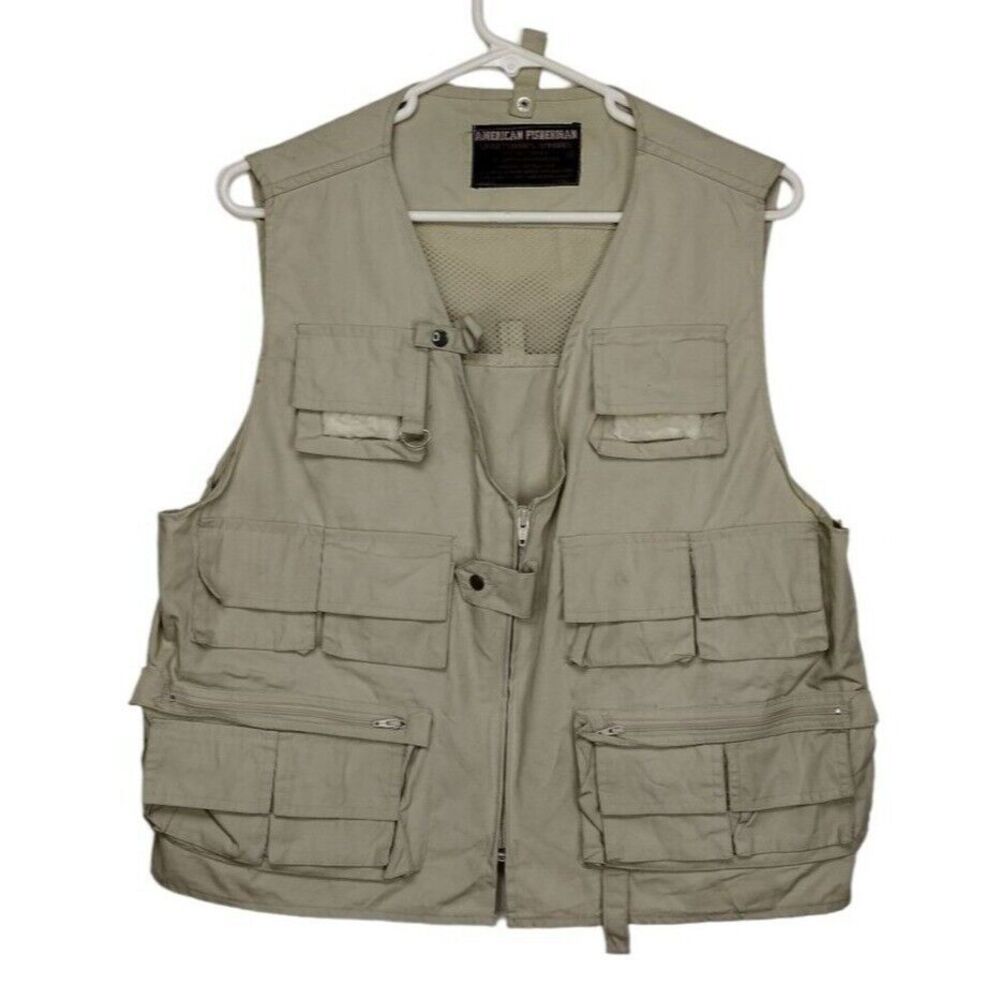 Vintage American Fisherman Beige Vented Hunting Fishing Utility Vest